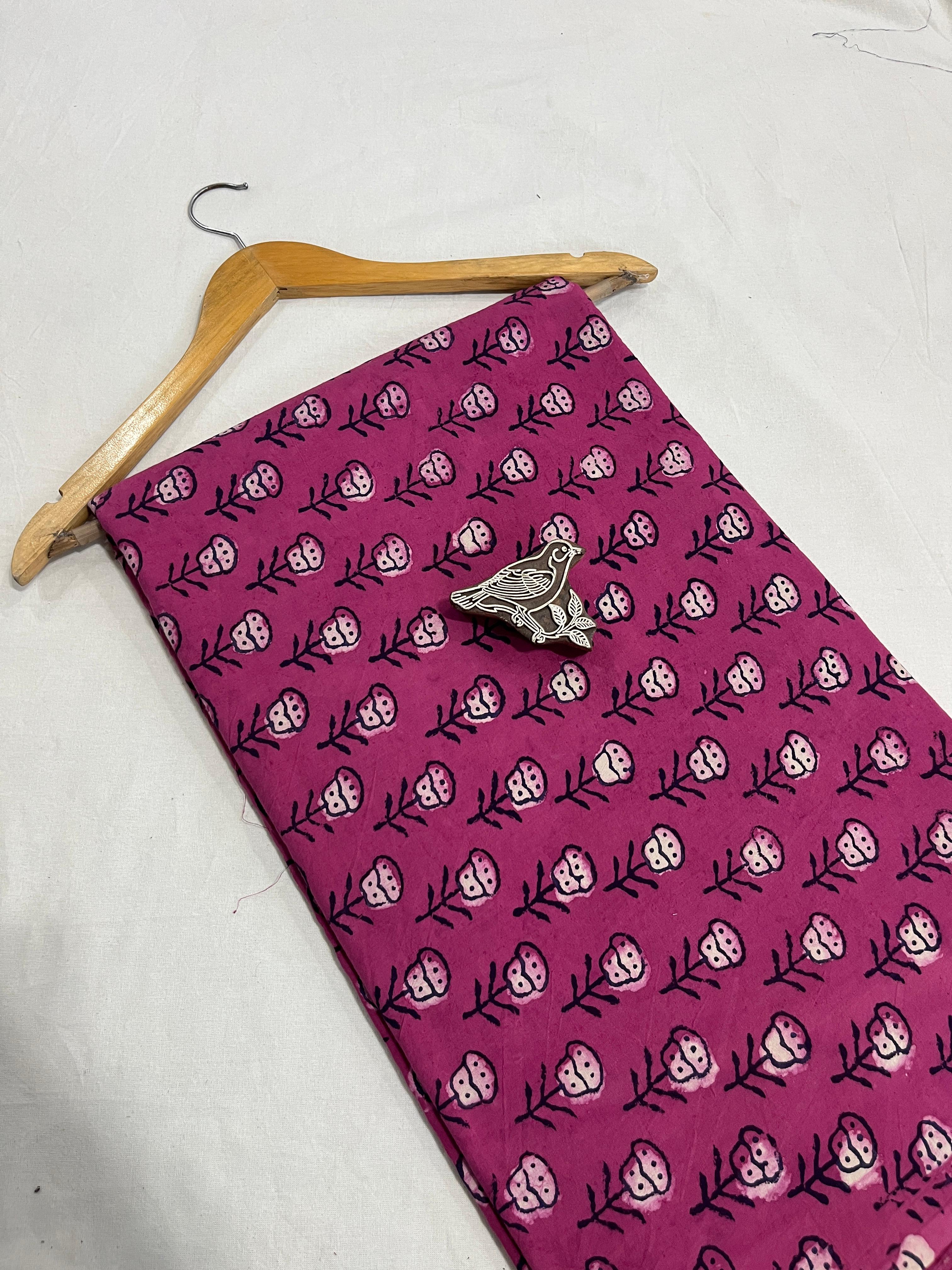 Pink floral buta Dabu handblock cotton fabric, pure cotton handblock printed wholesale textile